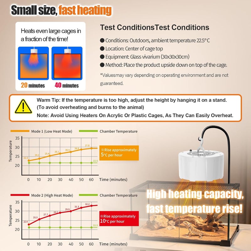 Runcasa 200W Reptile Heat Mats Space Heater, Adjustable Temperature Reptile Heating Heaters, Non-Light Heating Solution with Expanded Heating Range for Hermit Crabs/Leopard Geckos/Turtles/Snakes/Frog/Iguana - Image 3
